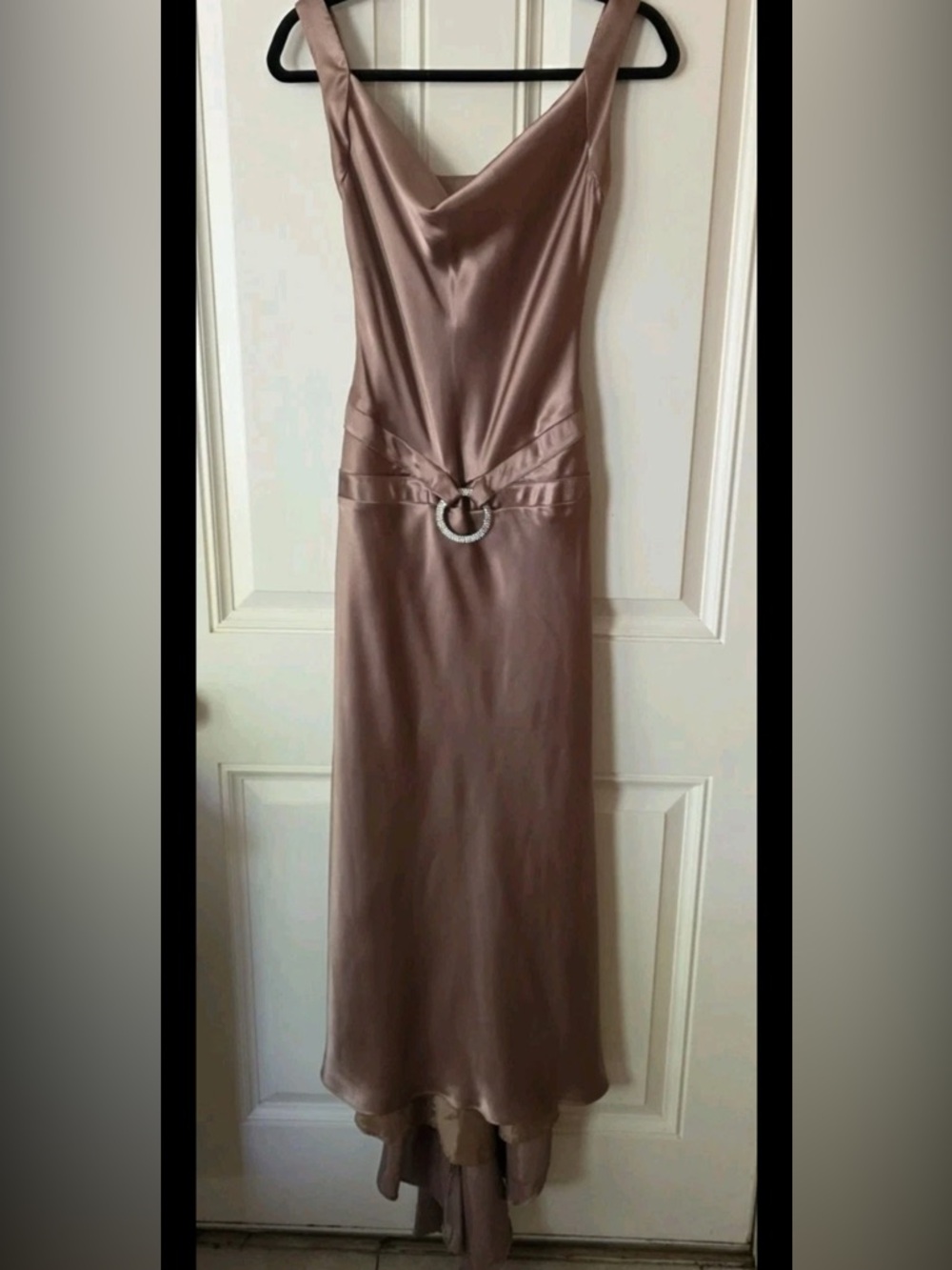 Vintage Y2K Satin Slip Prom/ Evening Dress Brown Champage Cowl Neck Maxi Size 4